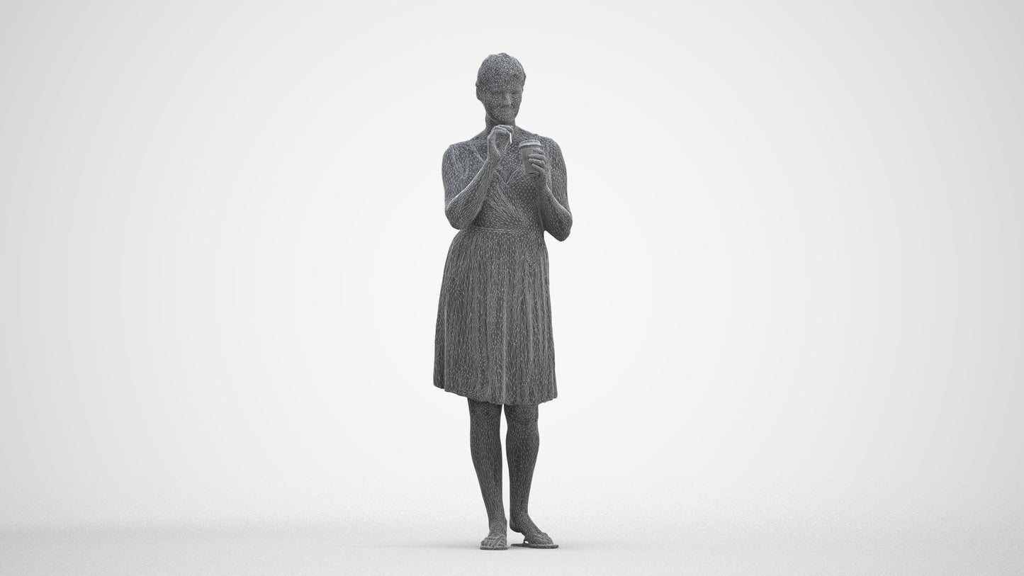 3D people model woman casual standing, scanned human for 3ds Max rendering, three-quarter front view render