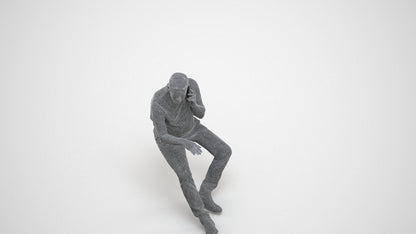 3D people model senior man casual sitting, scanned human for 3ds Max rendering, wireframe three-quarter view