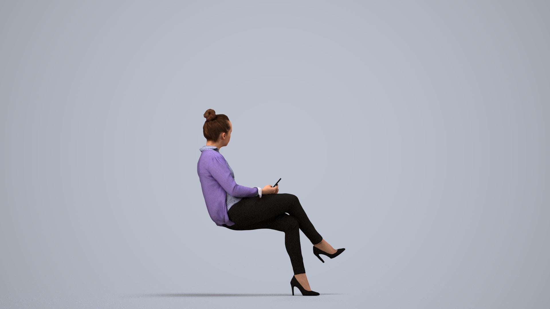 3D people model woman business sitting, scanned human for 3ds Max rendering, side view render