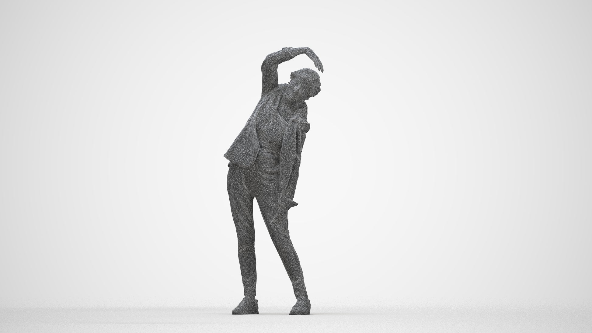 realistic 3D people senior woman sport, render-ready for V-Ray and Corona, FBX OBJ, wireframe back view