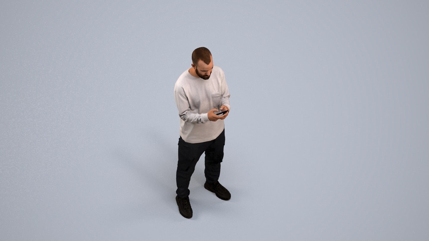 realistic 3D people man casual standing, render-ready for V-Ray and Corona, FBX OBJ, back view render