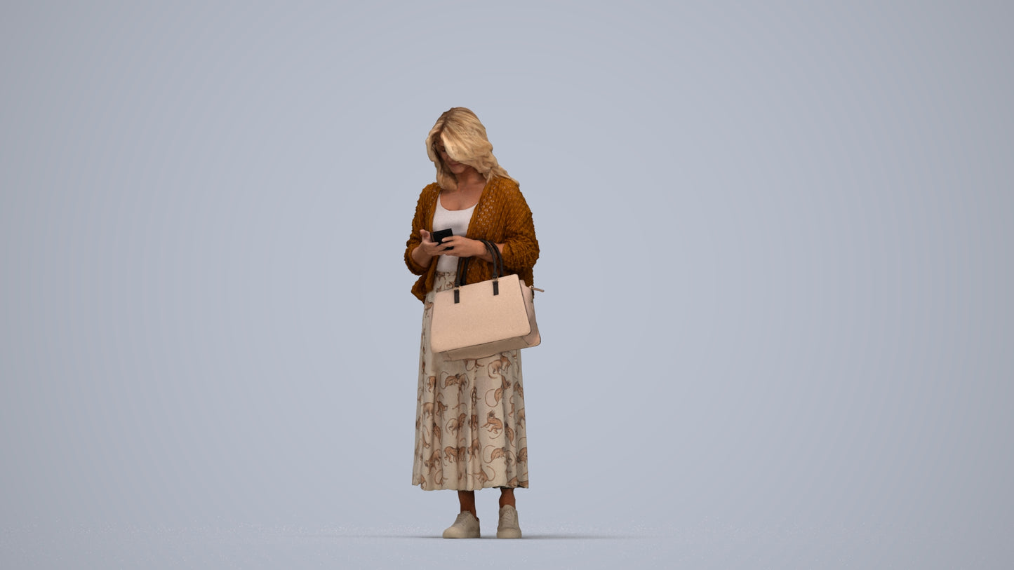 realistic 3D people woman casual standing, render-ready for V-Ray and Corona, FBX OBJ, top-down view render