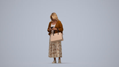 realistic 3D people woman casual standing, render-ready for V-Ray and Corona, FBX OBJ, top-down view render
