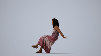 realistic 3D woman casual sitting, scanned archviz people for Blender and 3ds Max, three-quarter view render