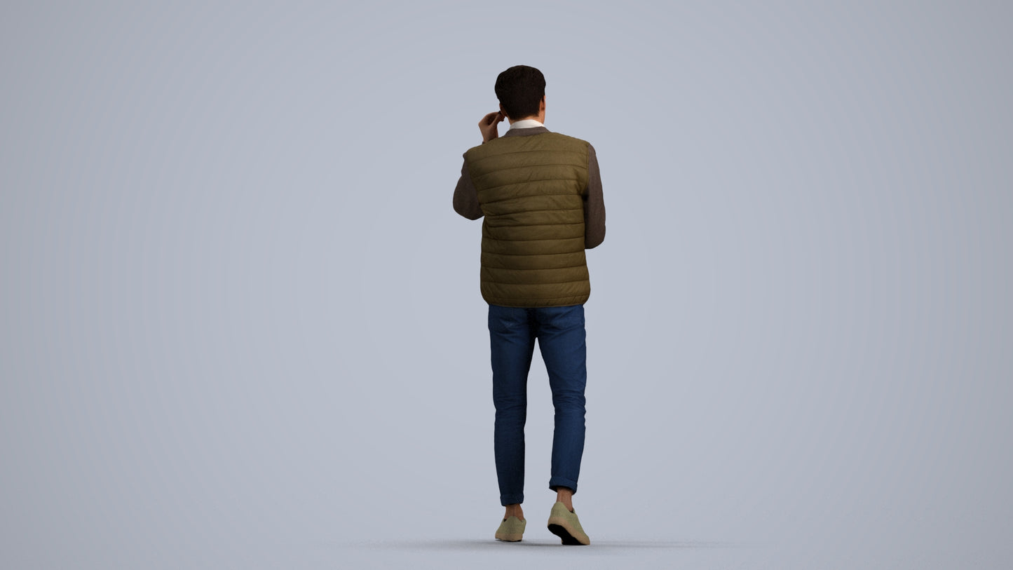 3D scanned man walking casual, photorealistic archviz people for Enscape and SketchUp, front view render