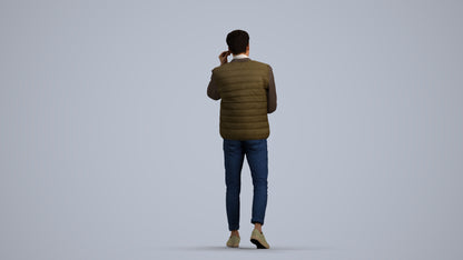 3D scanned man walking casual, photorealistic archviz people for Enscape and SketchUp, front view render