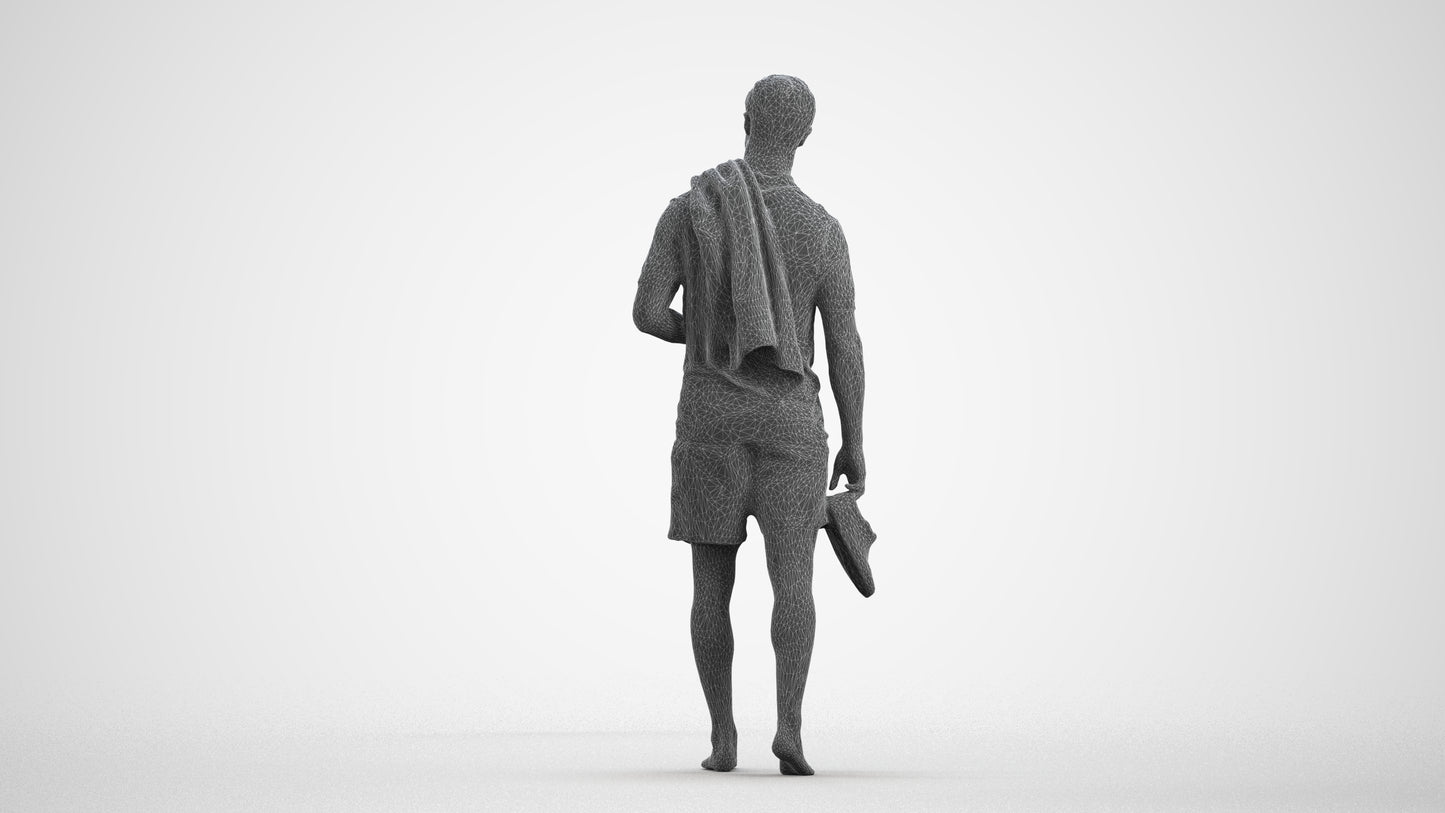 realistic 3D people man casual pool, render-ready for V-Ray and Corona, FBX OBJ, wireframe front view