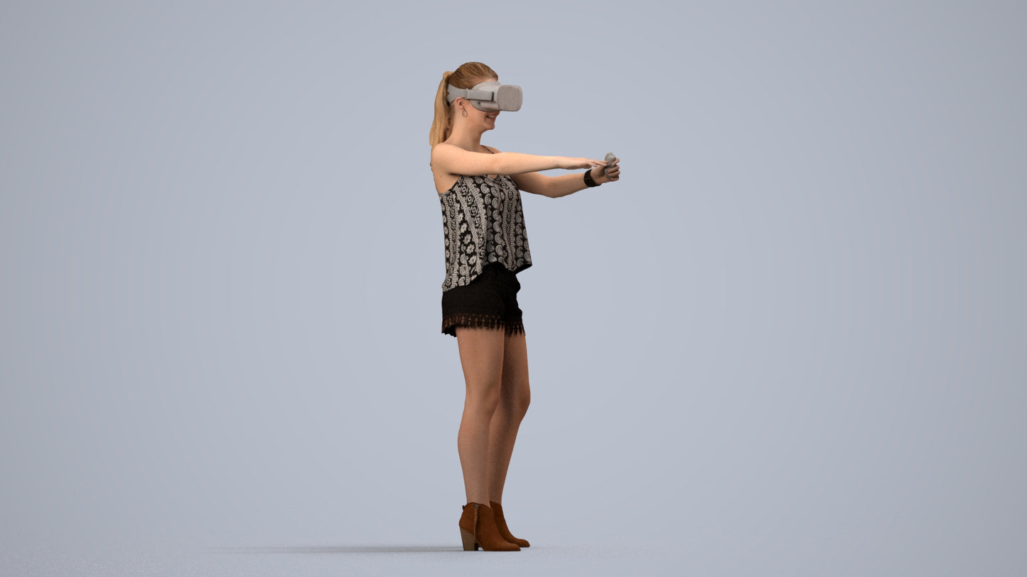 scanned 3D girl casual standing, photogrammetry people for Enscape and V-Ray, side view render