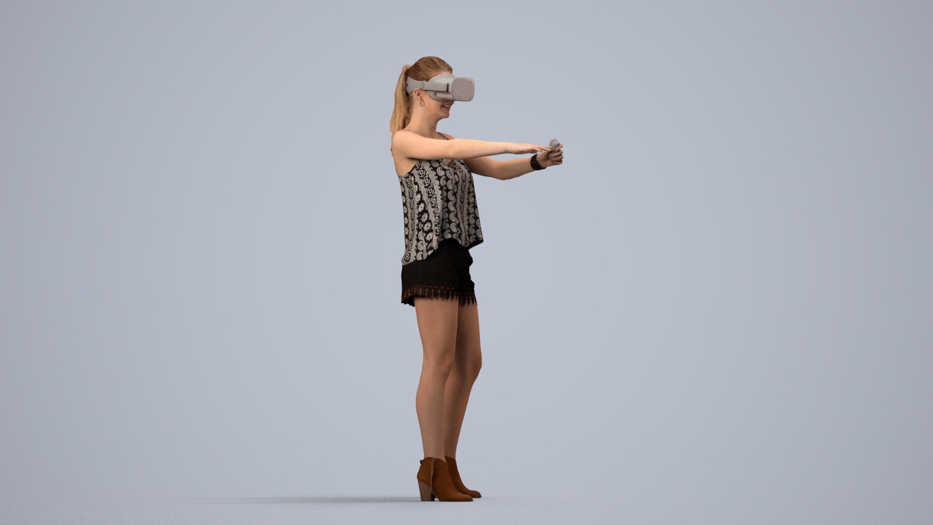 scanned 3D girl casual standing, photogrammetry people for Enscape and V-Ray, side view render