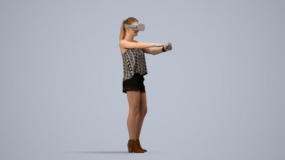 scanned 3D girl casual standing, photogrammetry people for Enscape and V-Ray, side view render