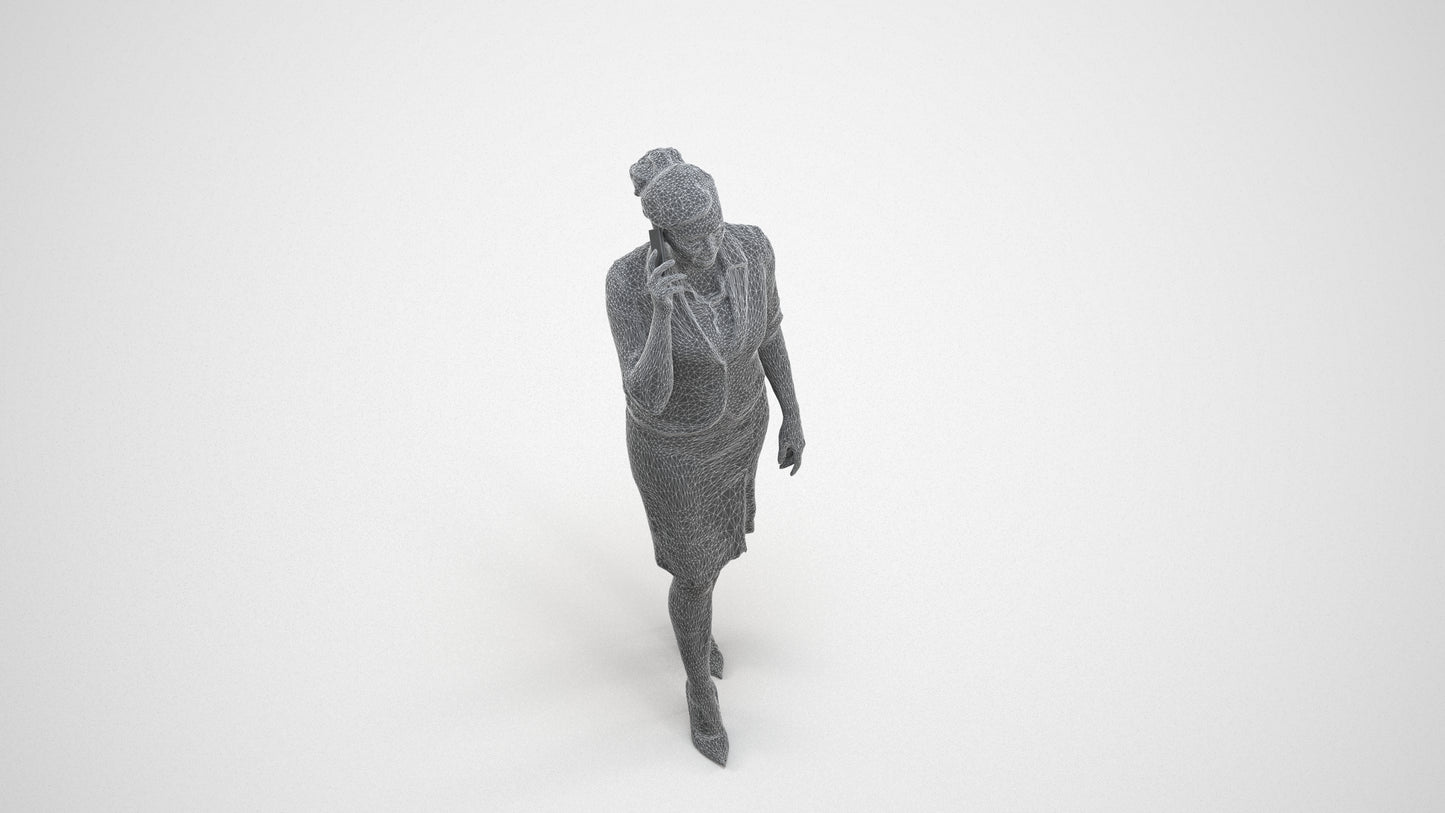 3D people model woman hospitality, scanned human for 3ds Max rendering, wireframe three-quarter view