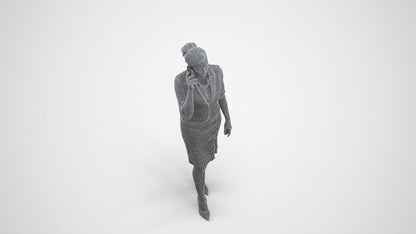 3D people model woman hospitality, scanned human for 3ds Max rendering, wireframe three-quarter view
