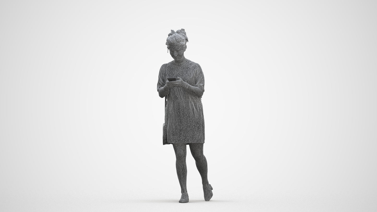 realistic 3D human woman casual walking, archviz people FBX OBJ for Blender, three-quarter front view render