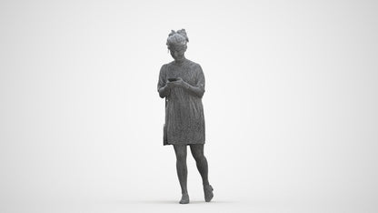 realistic 3D human woman casual walking, archviz people FBX OBJ for Blender, three-quarter front view render