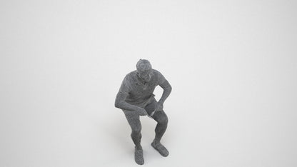 3D scanned man sitting casual, photorealistic archviz people for Enscape and SketchUp, wireframe three-quarter view