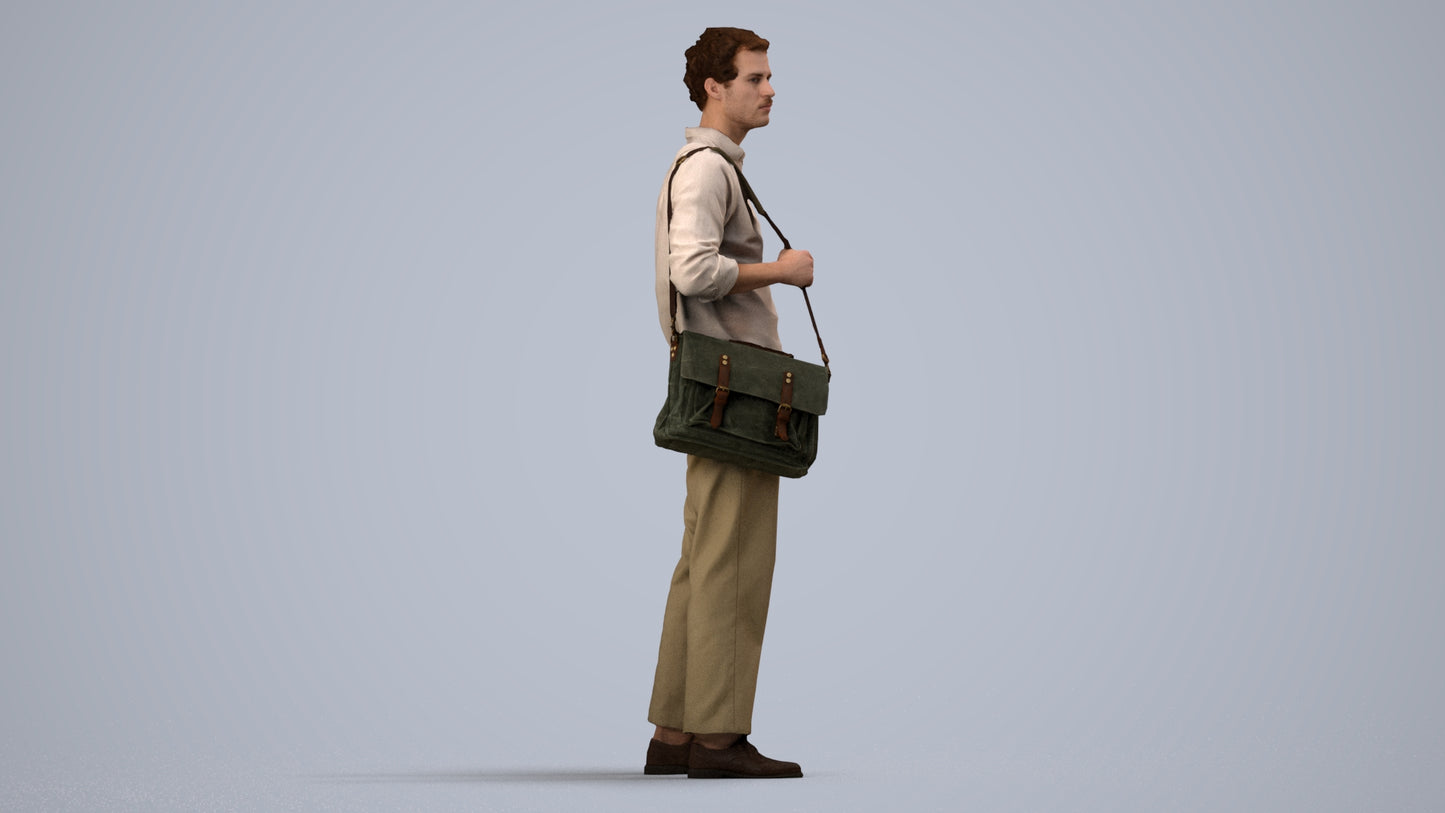 scanned 3D man casual standing, photogrammetry people for Enscape and V-Ray, side view render