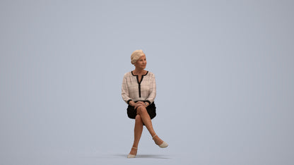 realistic 3D senior woman business sitting, scanned archviz people for Blender and 3ds Max, standing pose render