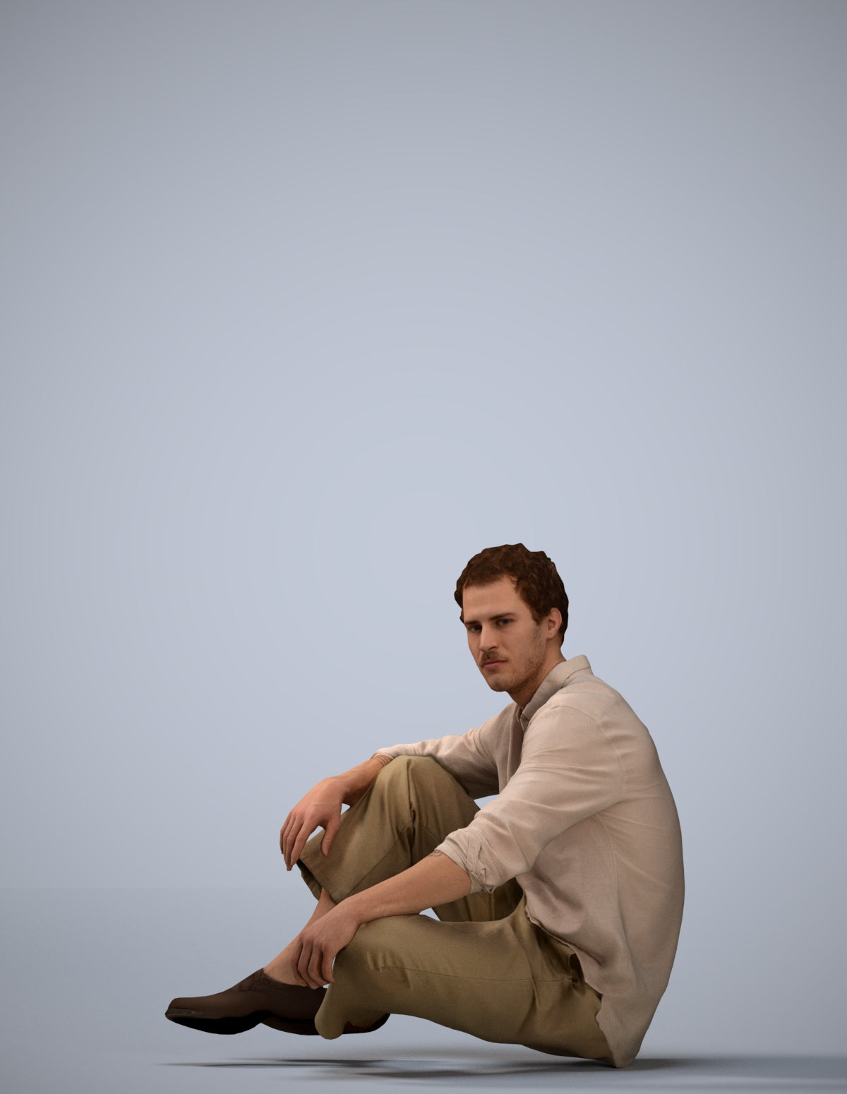 scanned 3D man casual sitting, photogrammetry people for Enscape and V-Ray
