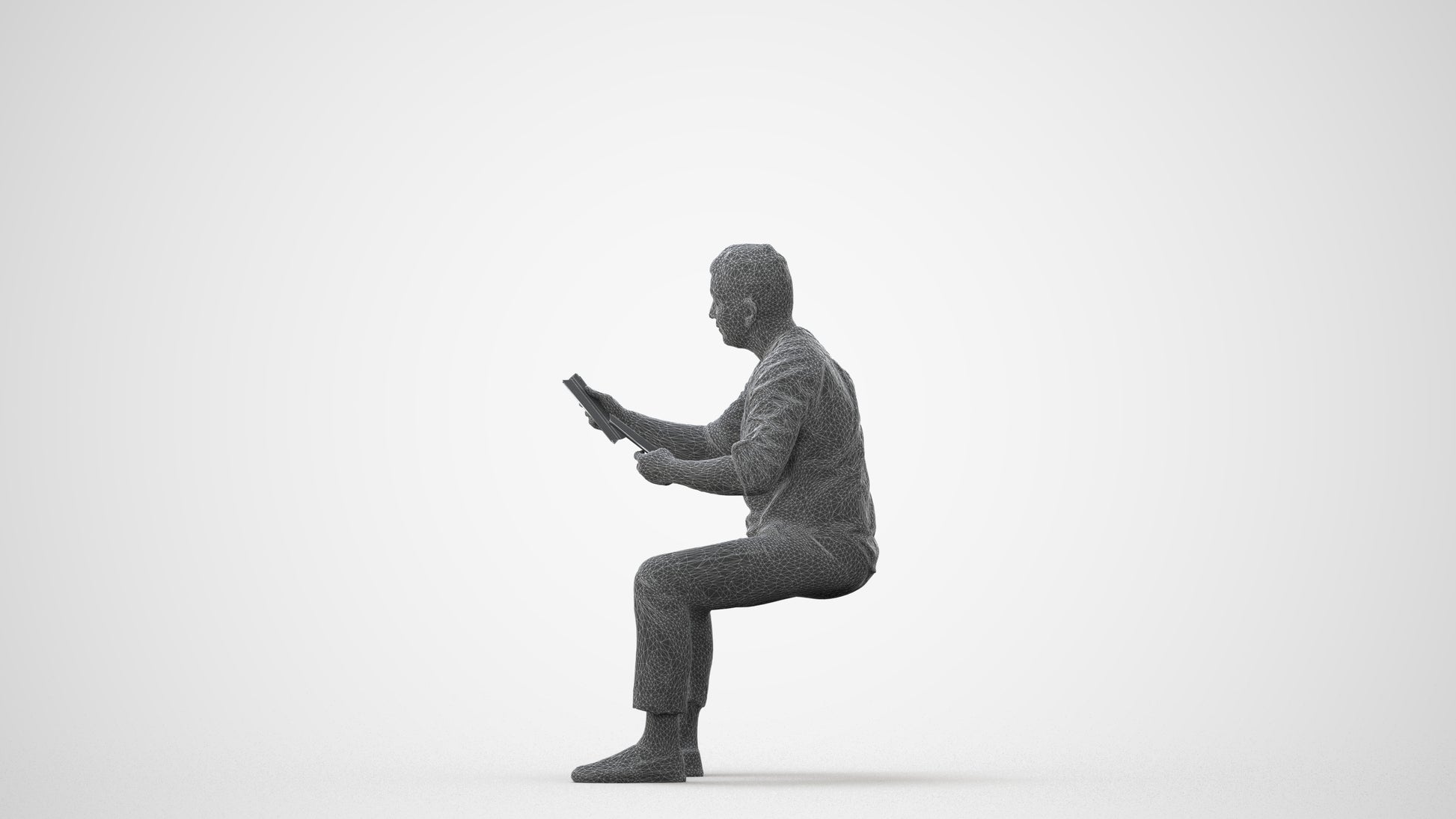 realistic 3D man casual sitting, scanned archviz people for Blender and 3ds Max, square thumbnail