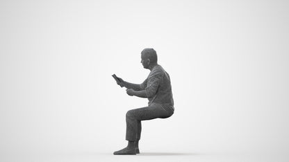 realistic 3D man casual sitting, scanned archviz people for Blender and 3ds Max, square thumbnail