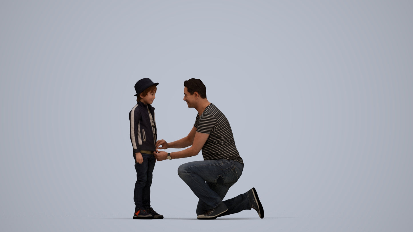 realistic 3D boy casual kids, scanned archviz people for Blender and 3ds Max, top-down view render