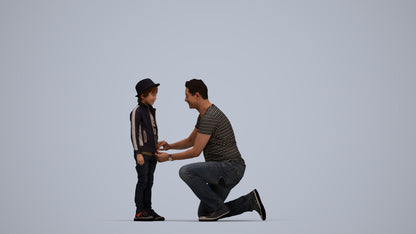 realistic 3D boy casual kids, scanned archviz people for Blender and 3ds Max, top-down view render