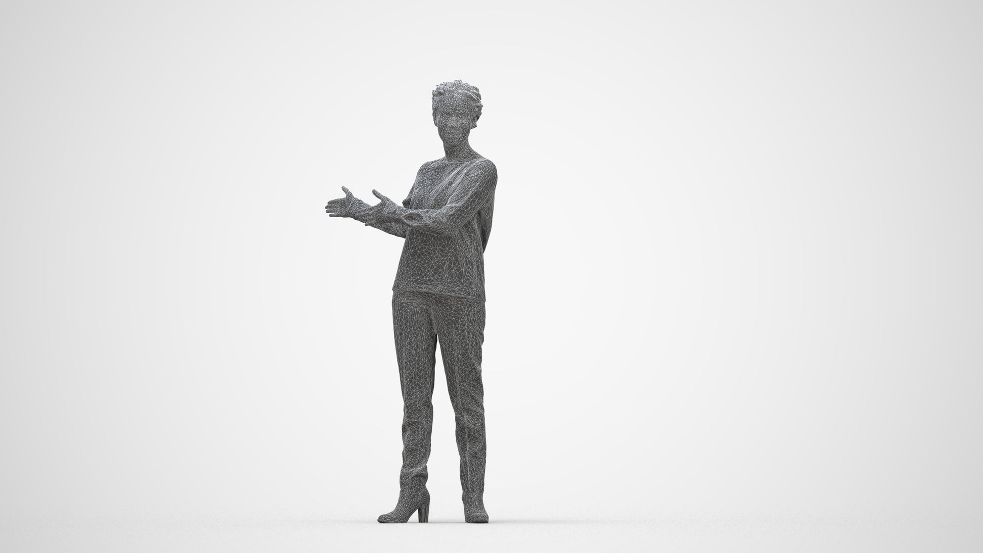 photogrammetry 3D woman casual standing, realistic human model archviz FBX, wireframe back view