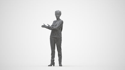 photogrammetry 3D woman casual standing, realistic human model archviz FBX, wireframe back view