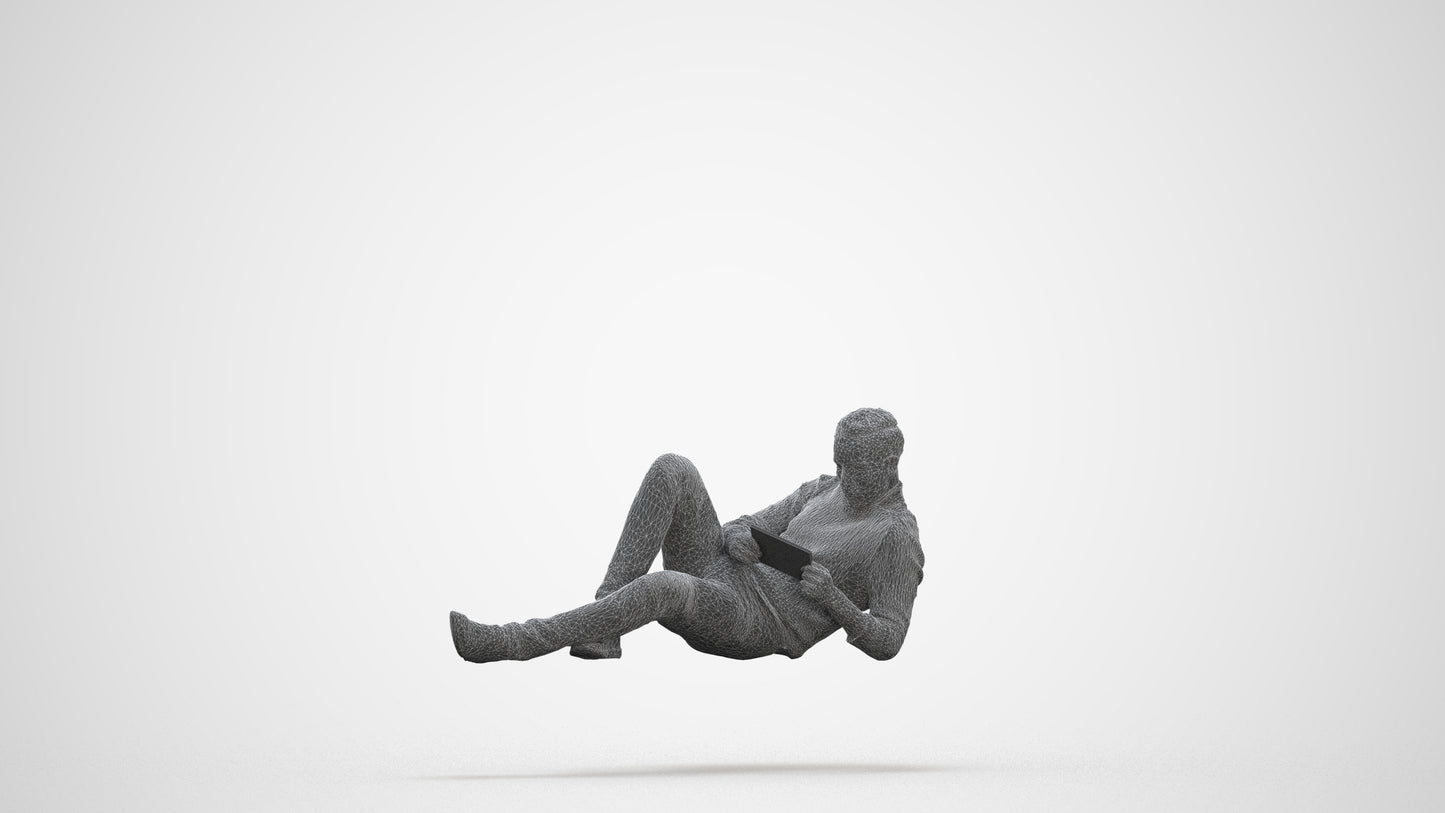 3D scanned man sitting casual, photorealistic archviz people for Enscape and SketchUp, three-quarter front view render