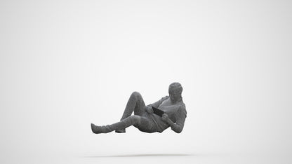 3D scanned man sitting casual, photorealistic archviz people for Enscape and SketchUp, three-quarter front view render