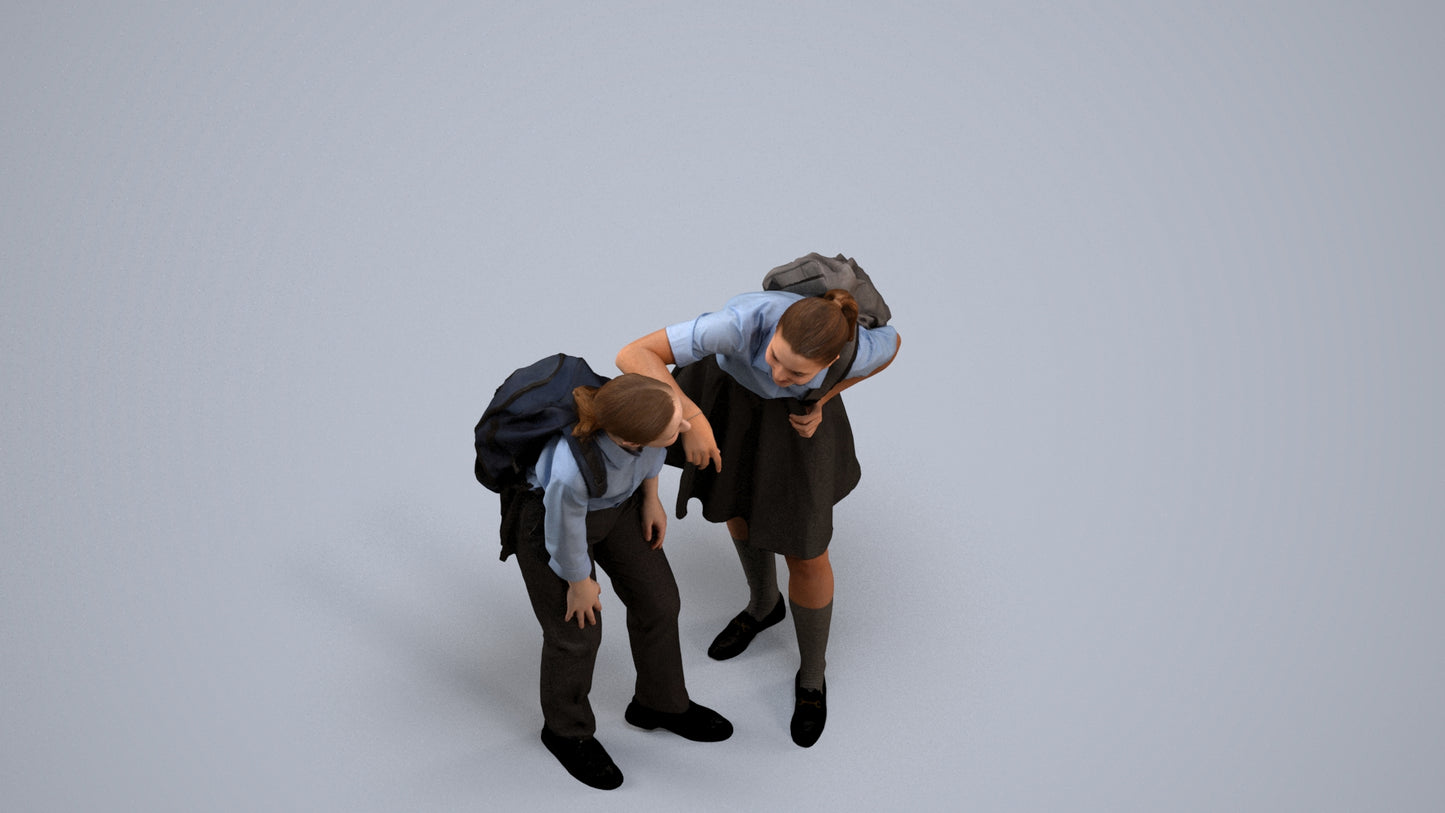 3D scanned girl kids, photorealistic archviz people for Enscape and SketchUp, back view render