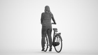 3D human model woman casual walking, photogrammetry scanned person for archviz, wireframe front view