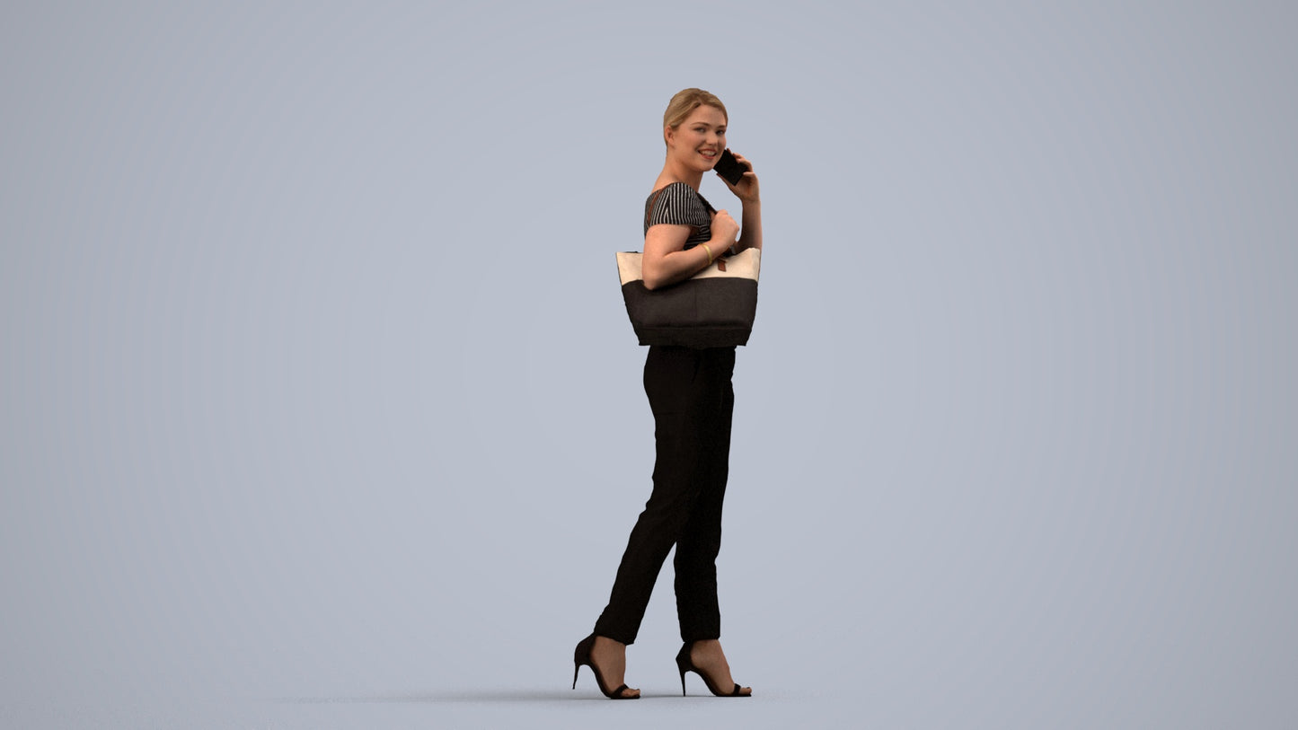 scanned 3D woman business standing, photogrammetry people for Enscape and V-Ray, side view render