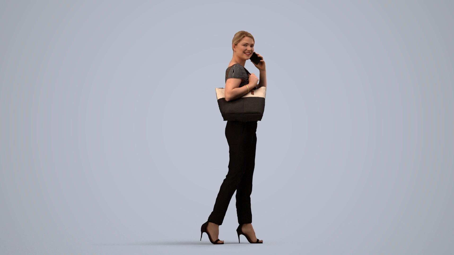 scanned 3D woman business standing, photogrammetry people for Enscape and V-Ray, side view render