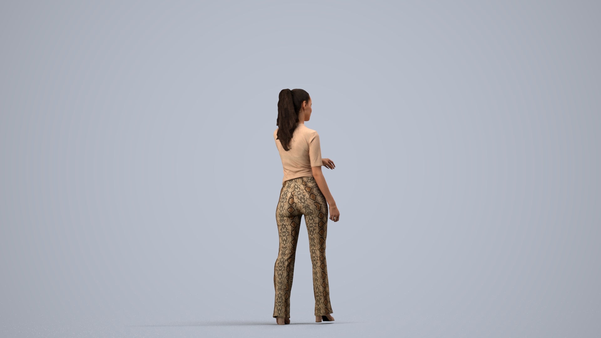 realistic 3D human woman casual door, archviz people FBX OBJ for Blender, side view render