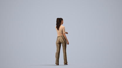 realistic 3D human woman casual door, archviz people FBX OBJ for Blender, side view render