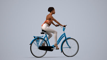 3D scanned woman cycling casual, photorealistic archviz people for Enscape and SketchUp, side view render