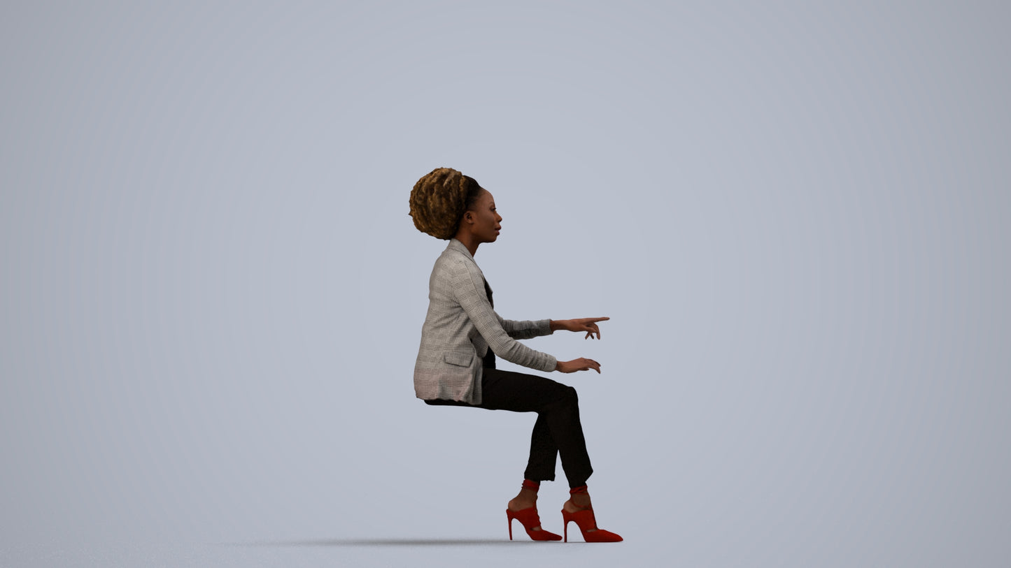 realistic 3D people woman business sitting, render-ready for V-Ray and Corona, FBX OBJ, side view render