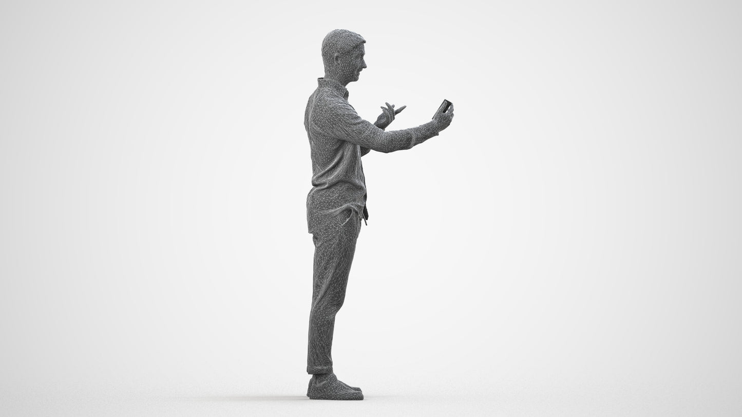 photogrammetry 3D man casual standing, realistic human model archviz FBX, wireframe side view