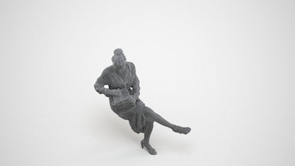 realistic 3D woman casual sitting, scanned archviz people for Blender and 3ds Max, wireframe three-quarter view