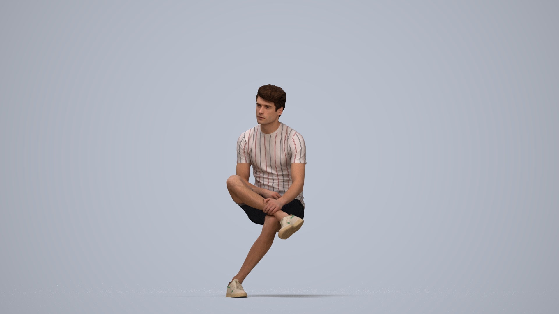 realistic 3D human man casual sitting, archviz people FBX OBJ for Blender, top-down view render