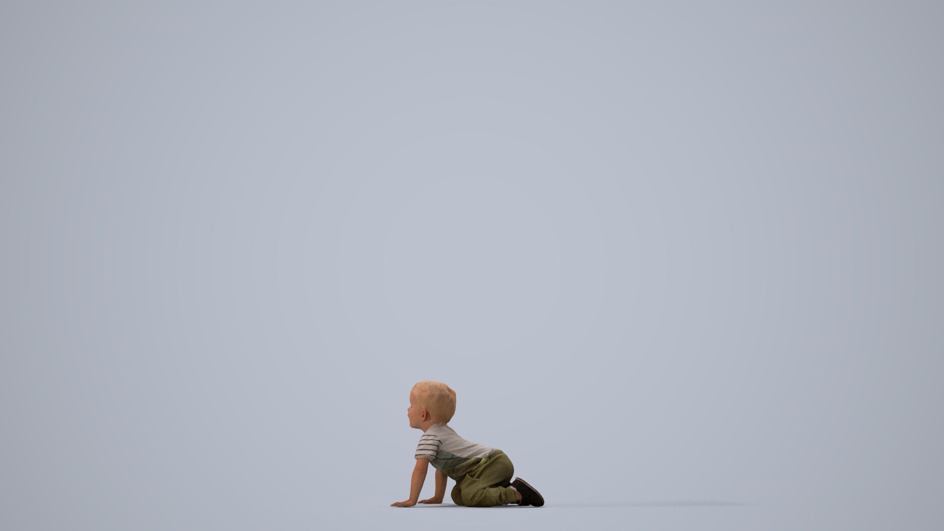 3D human model boy casual kids, photogrammetry scanned person for archviz, three-quarter view render