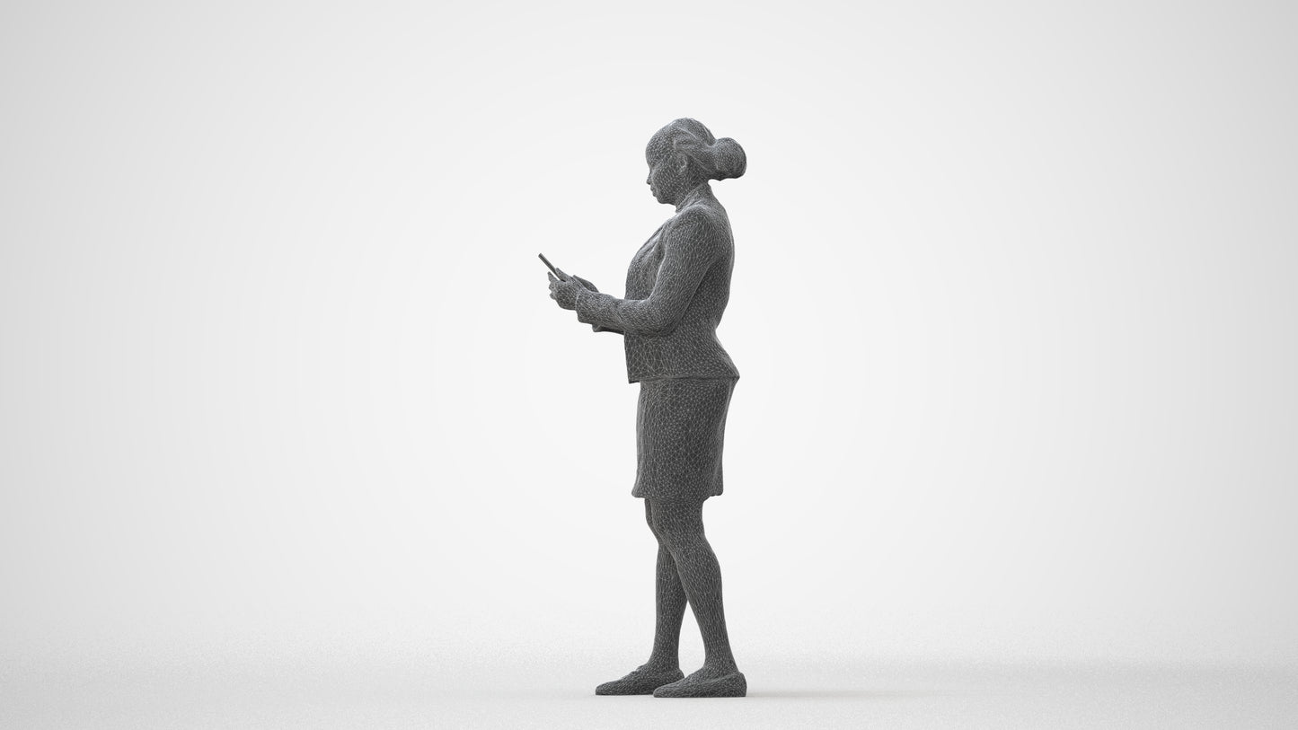 3D human model woman business standing, photogrammetry scanned person for archviz, square thumbnail