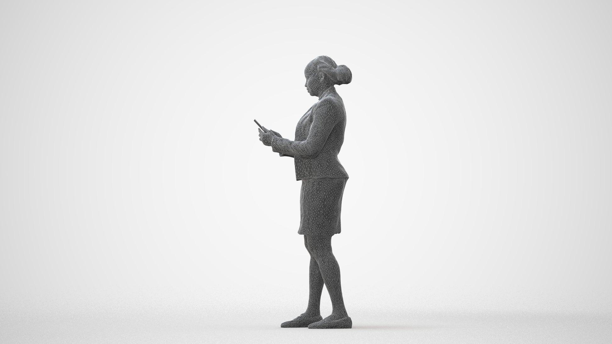 3D human model woman business standing, photogrammetry scanned person for archviz, square thumbnail