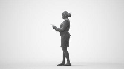 3D human model woman business standing, photogrammetry scanned person for archviz, square thumbnail