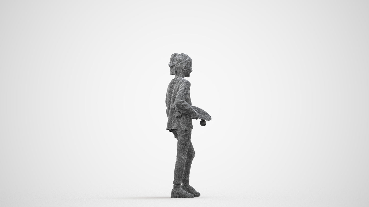 realistic 3D girl casual kids, scanned archviz people for Blender and 3ds Max, wireframe side view