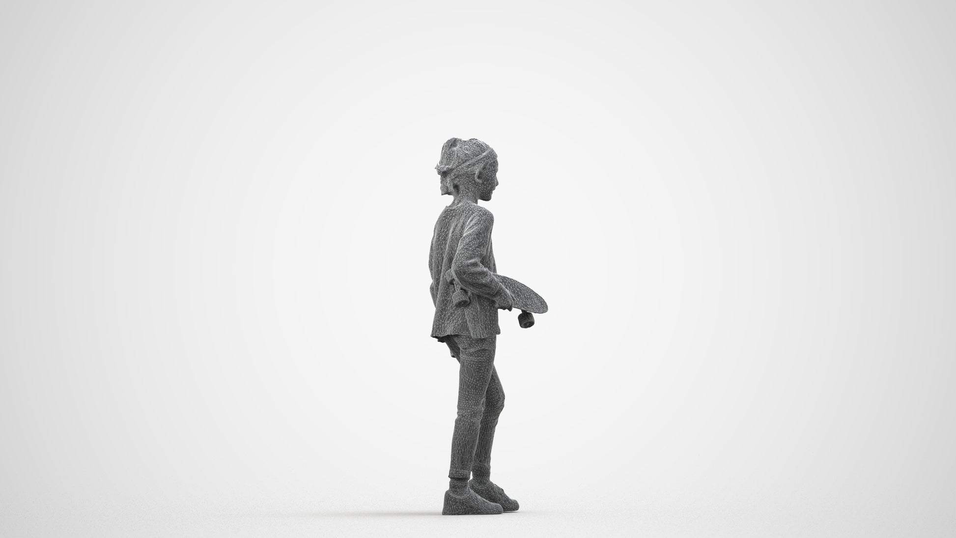 realistic 3D girl casual kids, scanned archviz people for Blender and 3ds Max, wireframe side view