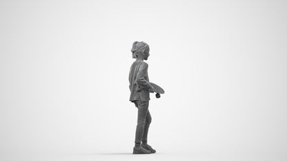 realistic 3D girl casual kids, scanned archviz people for Blender and 3ds Max, wireframe side view