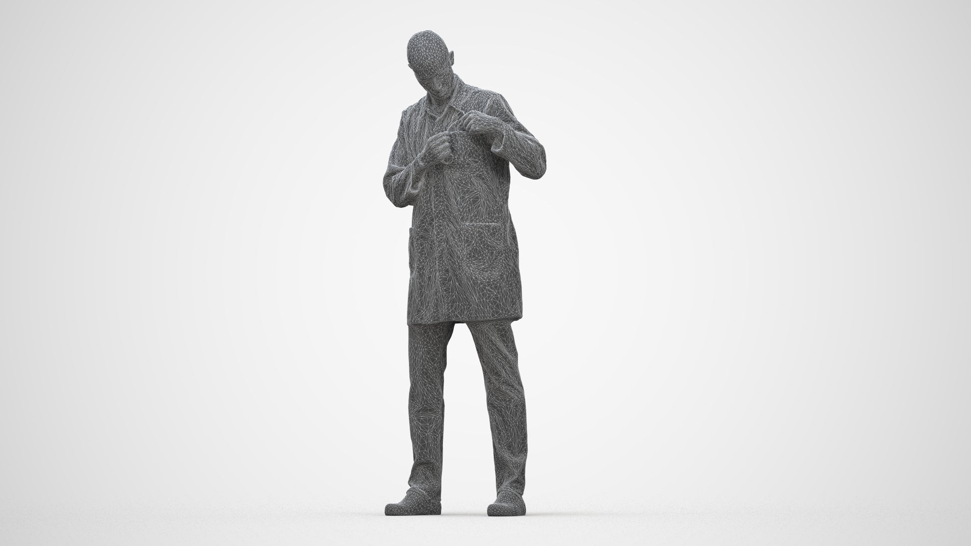 scanned 3D man medical, photogrammetry people for Enscape and V-Ray, wireframe back view