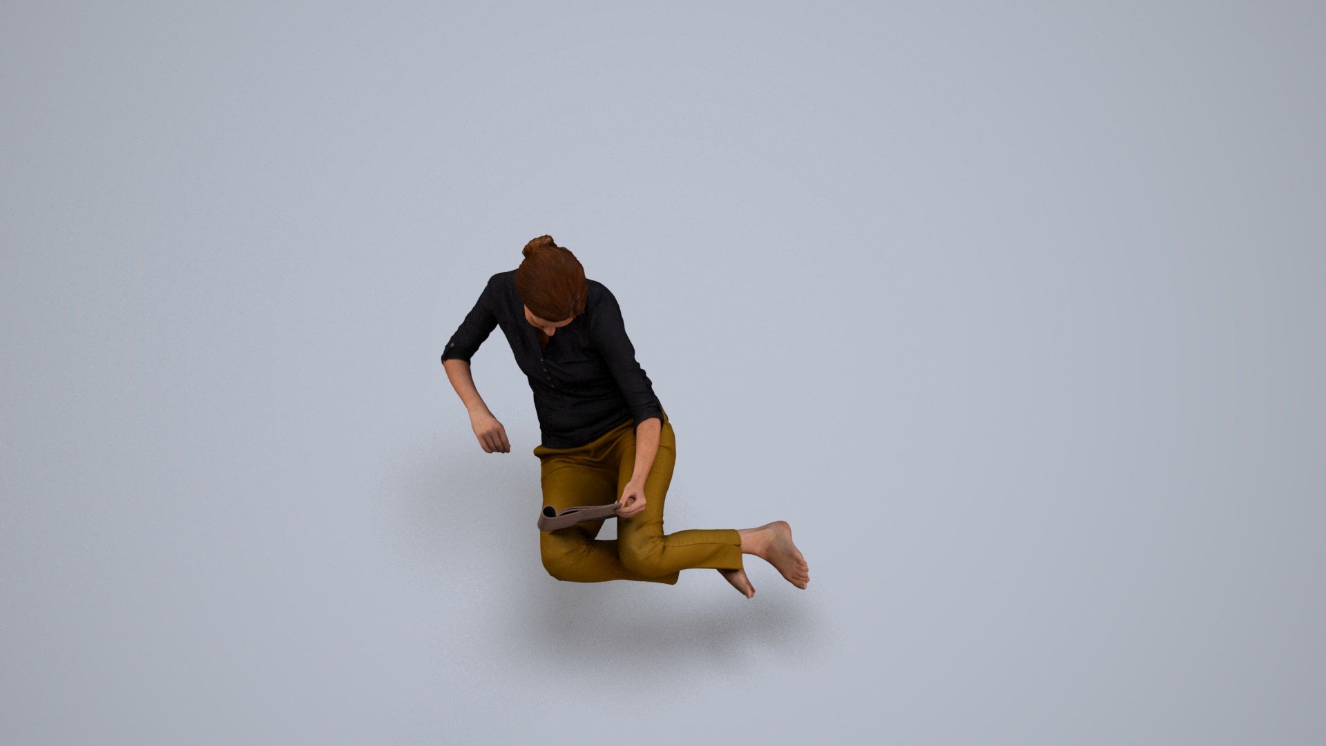 realistic 3D woman casual sitting, scanned archviz people for Blender and 3ds Max, back view render